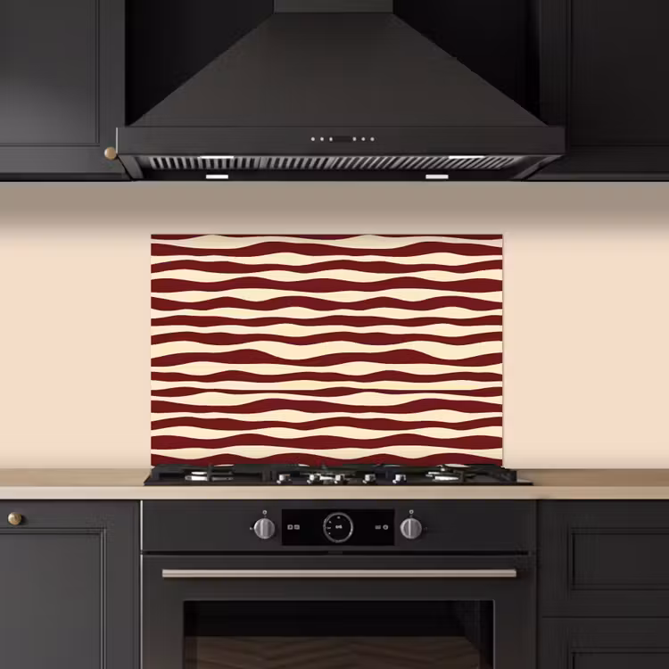 Spatscherm keuken - Golven - Rood - Patroon - Crème — 2