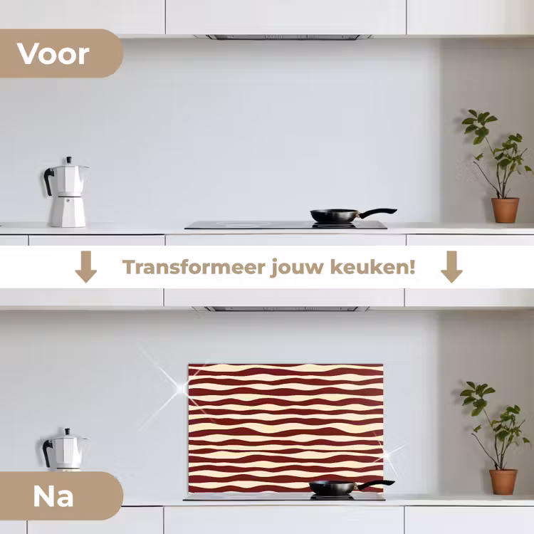 Spatscherm keuken - Golven - Rood - Patroon - Crème — 3