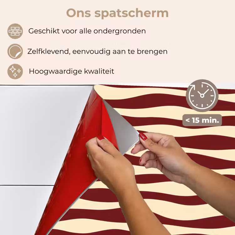 Spatscherm keuken - Golven - Rood - Patroon - Crème — 4