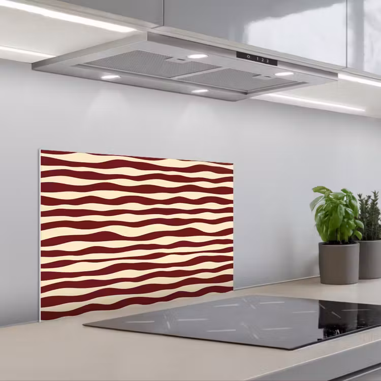 Spatscherm keuken - Golven - Rood - Patroon - Crème — 5