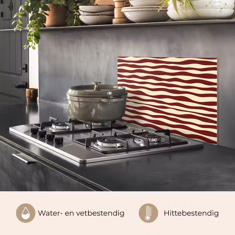 Spatscherm keuken - Golven - Rood - Patroon - Crème — 7
