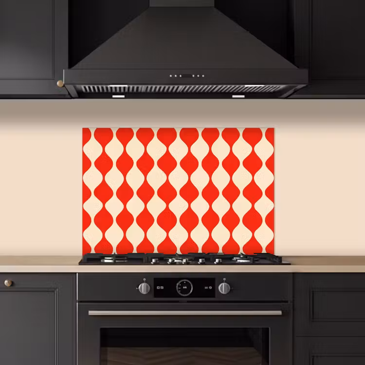 Spatscherm keuken - Golvend patroon - Retro - Rood - Beige — 2