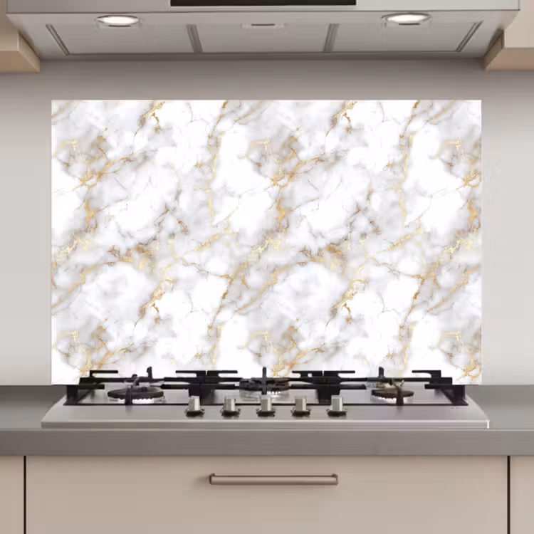 Spatscherm keuken - Gouden aders - Marmer - Wit — 1