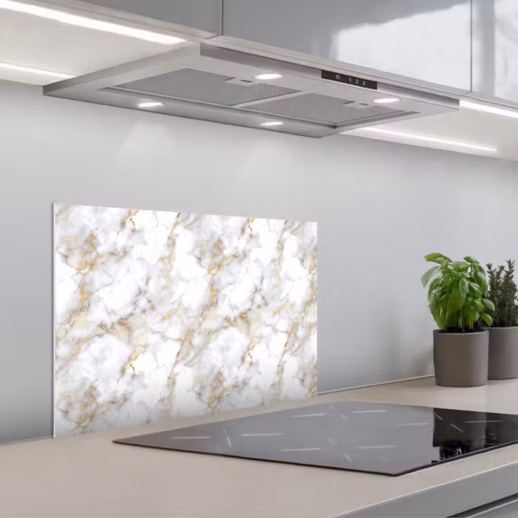 Spatscherm keuken - Gouden aders - Marmer - Wit — 5