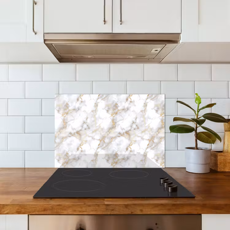 Spatscherm keuken - Gouden aders - Marmer - Wit — 6