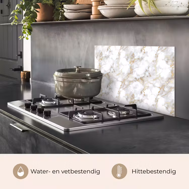 Spatscherm keuken - Gouden aders - Marmer - Wit — 7