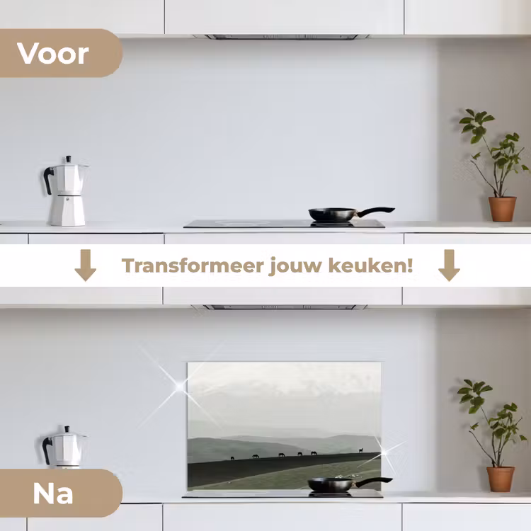 Spatscherm keuken - Grijs - Berg - Paarden — 3