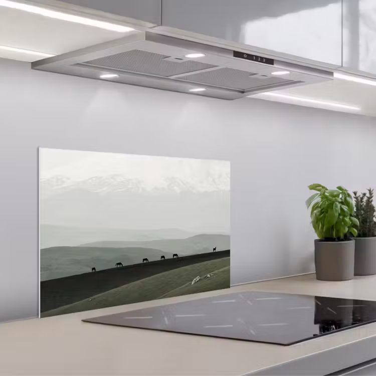 Spatscherm keuken - Grijs - Berg - Paarden — 5