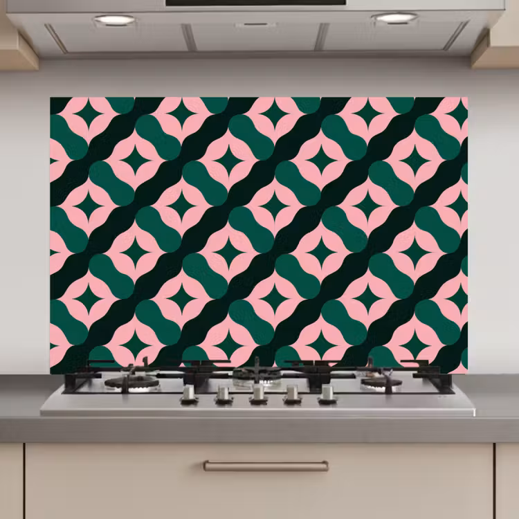 Spatscherm keuken - Groen - Roze - Retro - Sterren — 1