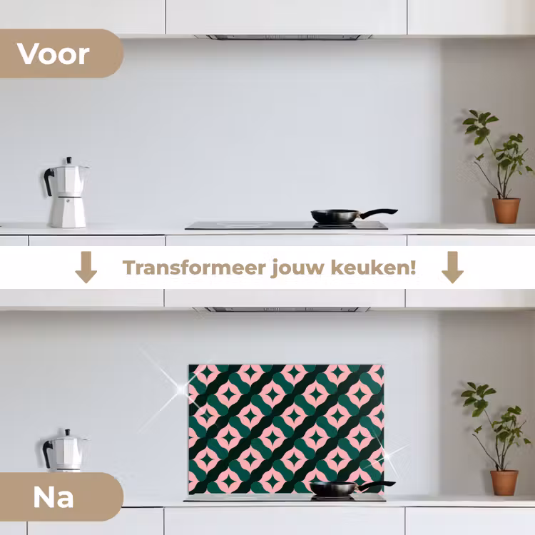 Spatscherm keuken - Groen - Roze - Retro - Sterren — 3