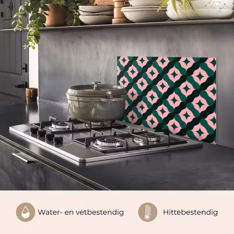 Spatscherm keuken - Groen - Roze - Retro - Sterren — 7