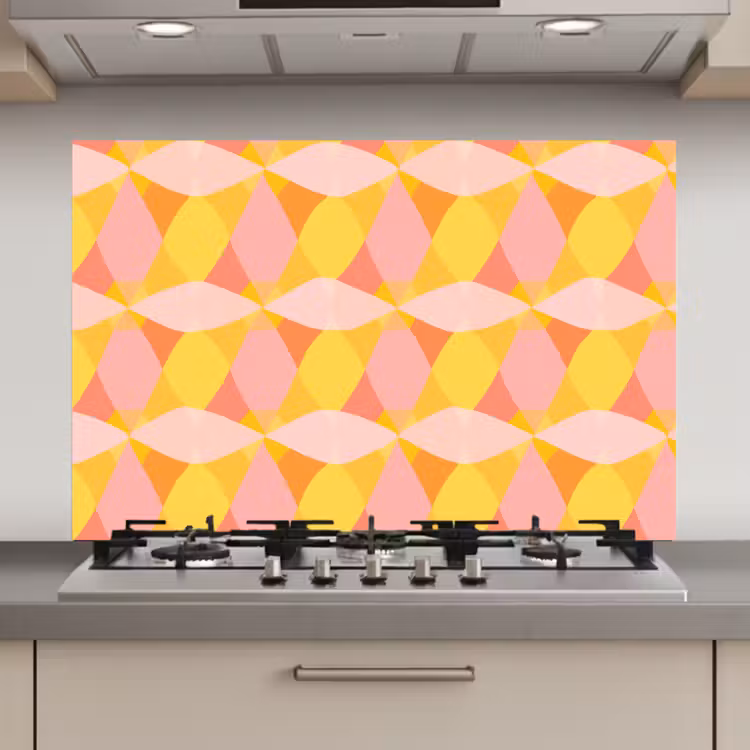 Spatscherm keuken - Kleurrijk - Ruitpatroon - Bladvormen — 1