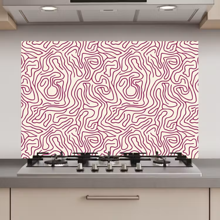 Spatscherm keuken - Kronkelende lijn - Magenta - Crème — 1