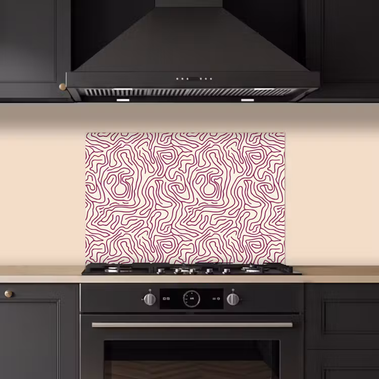 Spatscherm keuken - Kronkelende lijn - Magenta - Crème — 2