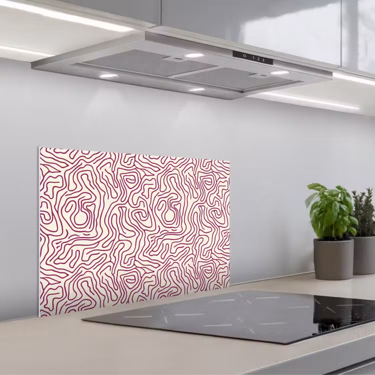 Spatscherm keuken - Kronkelende lijn - Magenta - Crème — 5
