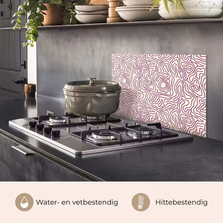 Spatscherm keuken - Kronkelende lijn - Magenta - Crème — 7