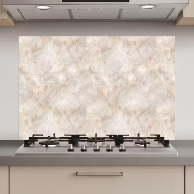 Spatscherm keuken - Lichtbeige - Goudbruine Nerven - Marmer — 1