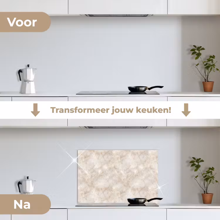 Spatscherm keuken - Lichtbeige - Goudbruine Nerven - Marmer — 3