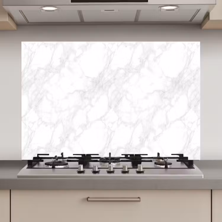 Spatscherm keuken - Minimalistisch - Wit - Grijze aders — 1