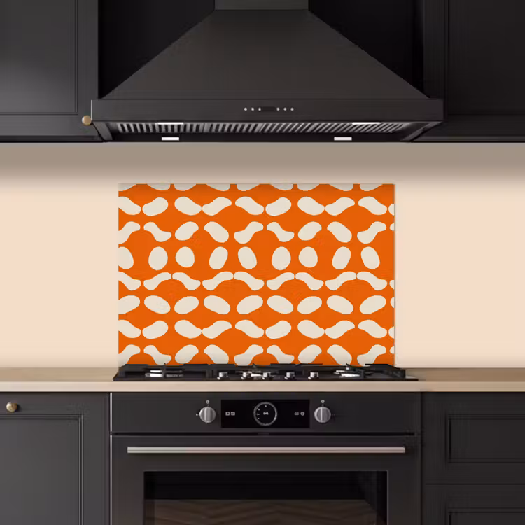 Spatscherm keuken - Oranje - Organische vormen - Wit — 2