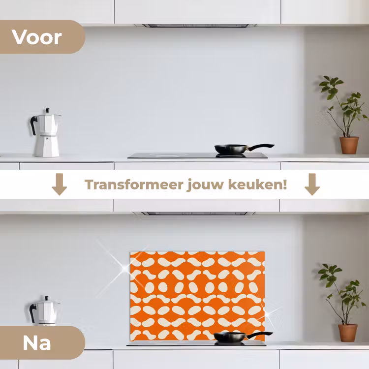 Spatscherm keuken - Oranje - Organische vormen - Wit — 3