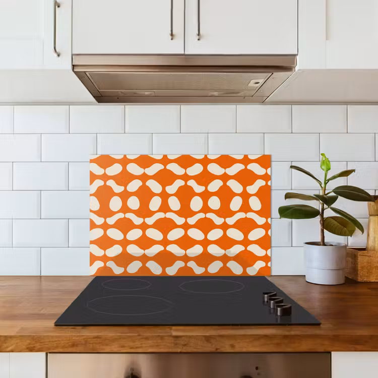 Spatscherm keuken - Oranje - Organische vormen - Wit — 6