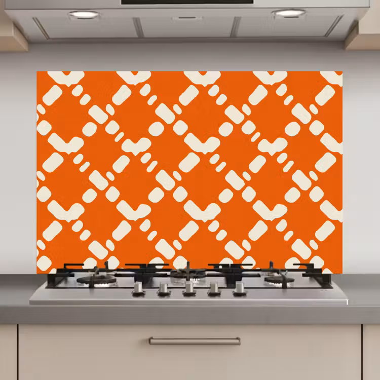 Spatscherm keuken - Oranje - Ruitpatroon - Wit — 1