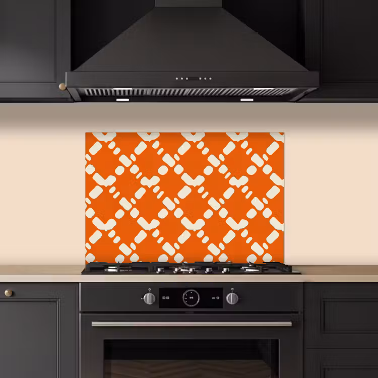 Spatscherm keuken - Oranje - Ruitpatroon - Wit — 2