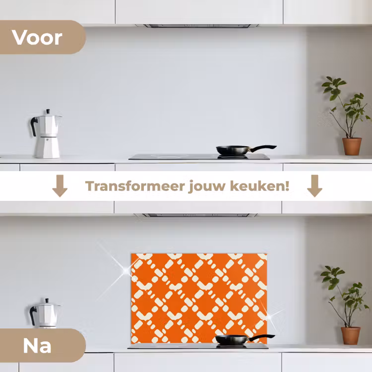 Spatscherm keuken - Oranje - Ruitpatroon - Wit — 3