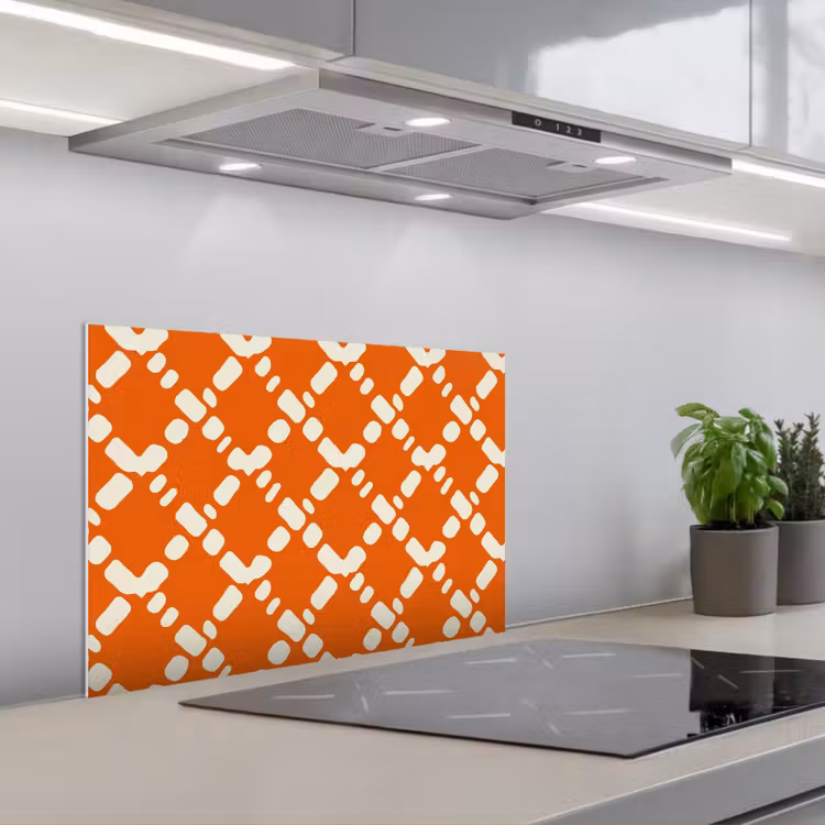 Spatscherm keuken - Oranje - Ruitpatroon - Wit — 5