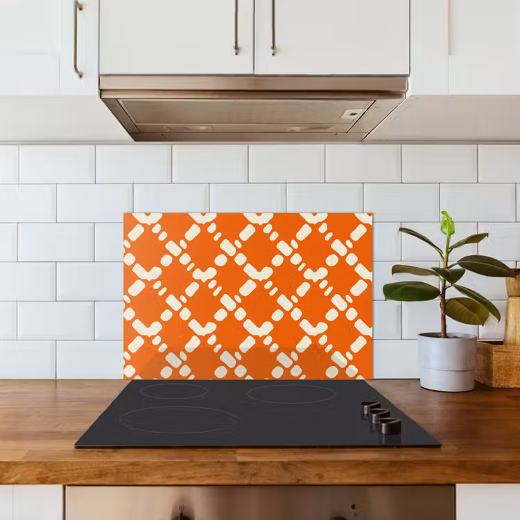 Spatscherm keuken - Oranje - Ruitpatroon - Wit — 6