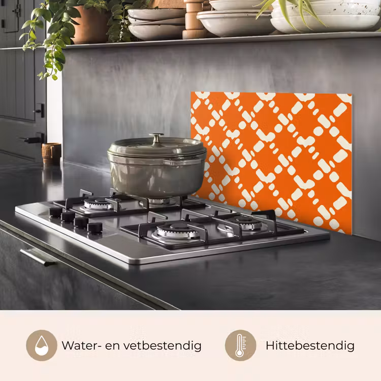 Spatscherm keuken - Oranje - Ruitpatroon - Wit — 7
