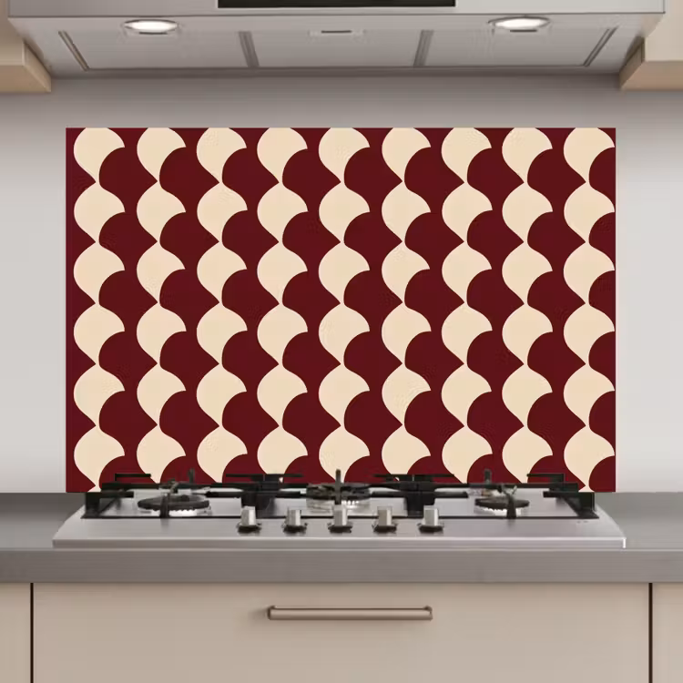 Spatscherm keuken - Rood - Tegelpatroon - Crème — 1