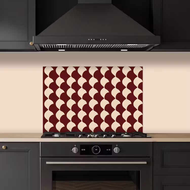 Spatscherm keuken - Rood - Tegelpatroon - Crème — 2