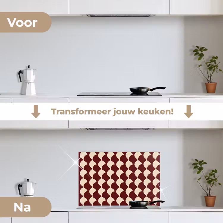 Spatscherm keuken - Rood - Tegelpatroon - Crème — 3