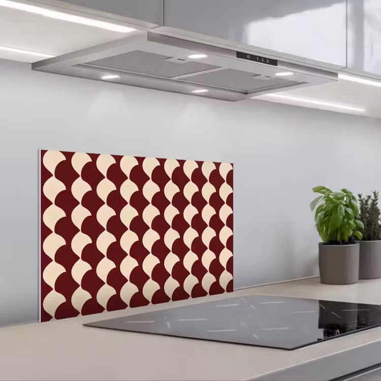 Spatscherm keuken - Rood - Tegelpatroon - Crème — 5