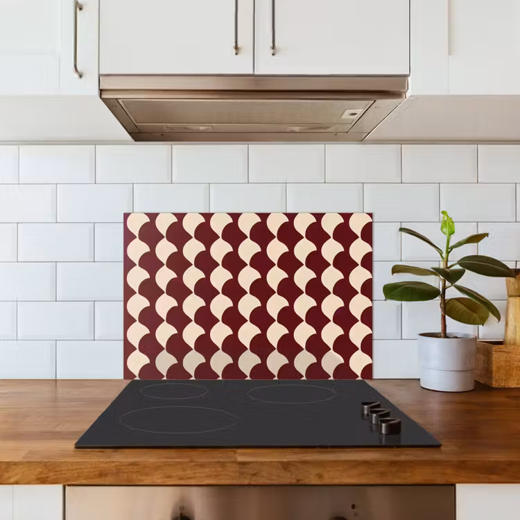 Spatscherm keuken - Rood - Tegelpatroon - Crème — 6