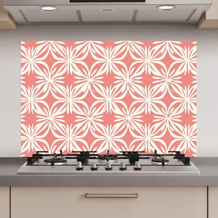 Spatscherm keuken - Roze - Bloemenmotief - Wit - Modern — 1