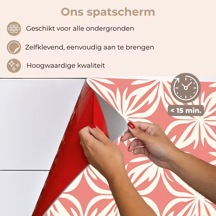 Spatscherm keuken - Roze - Bloemenmotief - Wit - Modern — 4