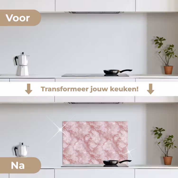Spatscherm keuken - Roze - Kwartsmarmer - Aders — 3