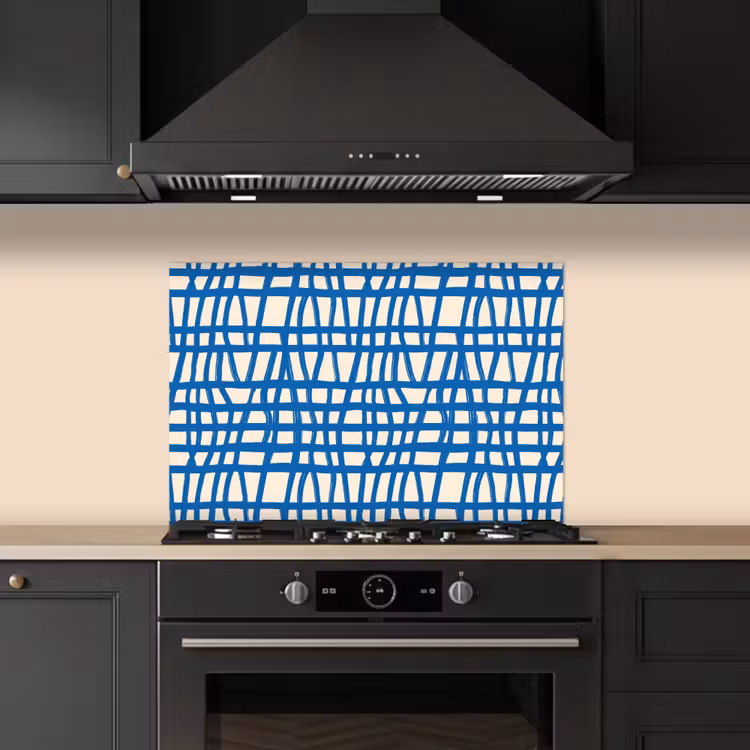 Spatscherm keuken - Ruitpatroon - Blauw - Crème — 2