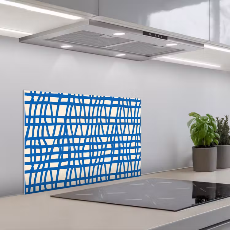Spatscherm keuken - Ruitpatroon - Blauw - Crème — 5