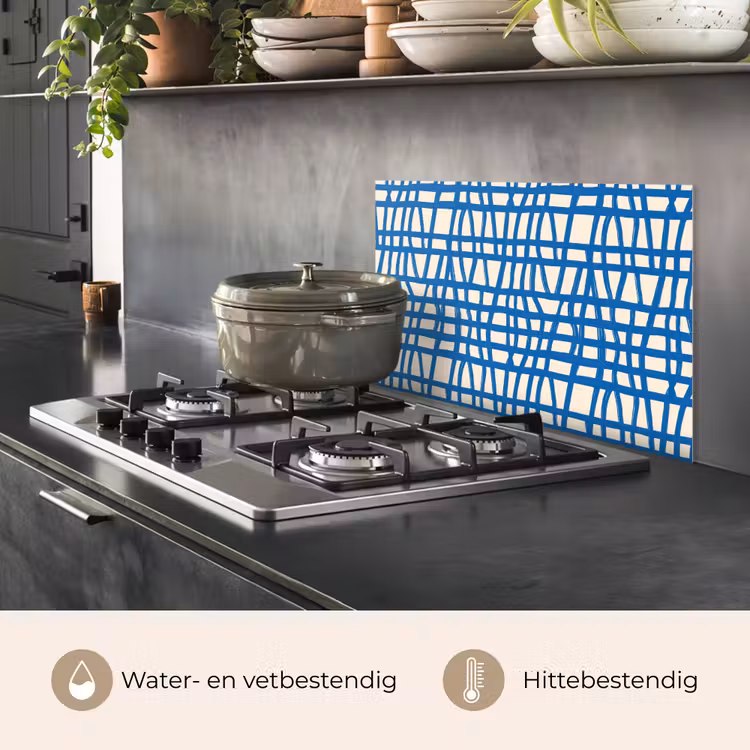 Spatscherm keuken - Ruitpatroon - Blauw - Crème — 7