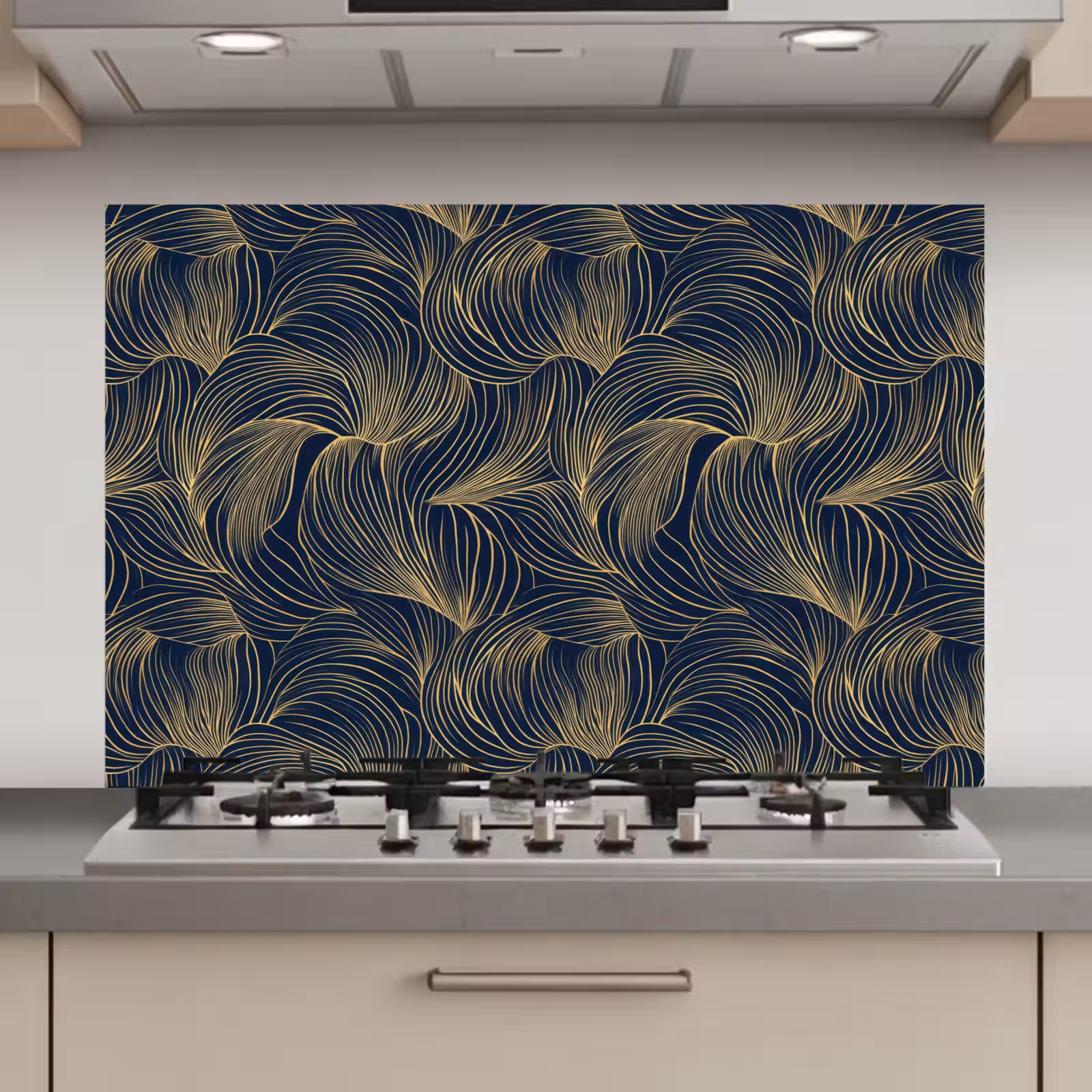 Spatscherm keuken - Abstract - Lijnen - Blauw - Goud — 1
