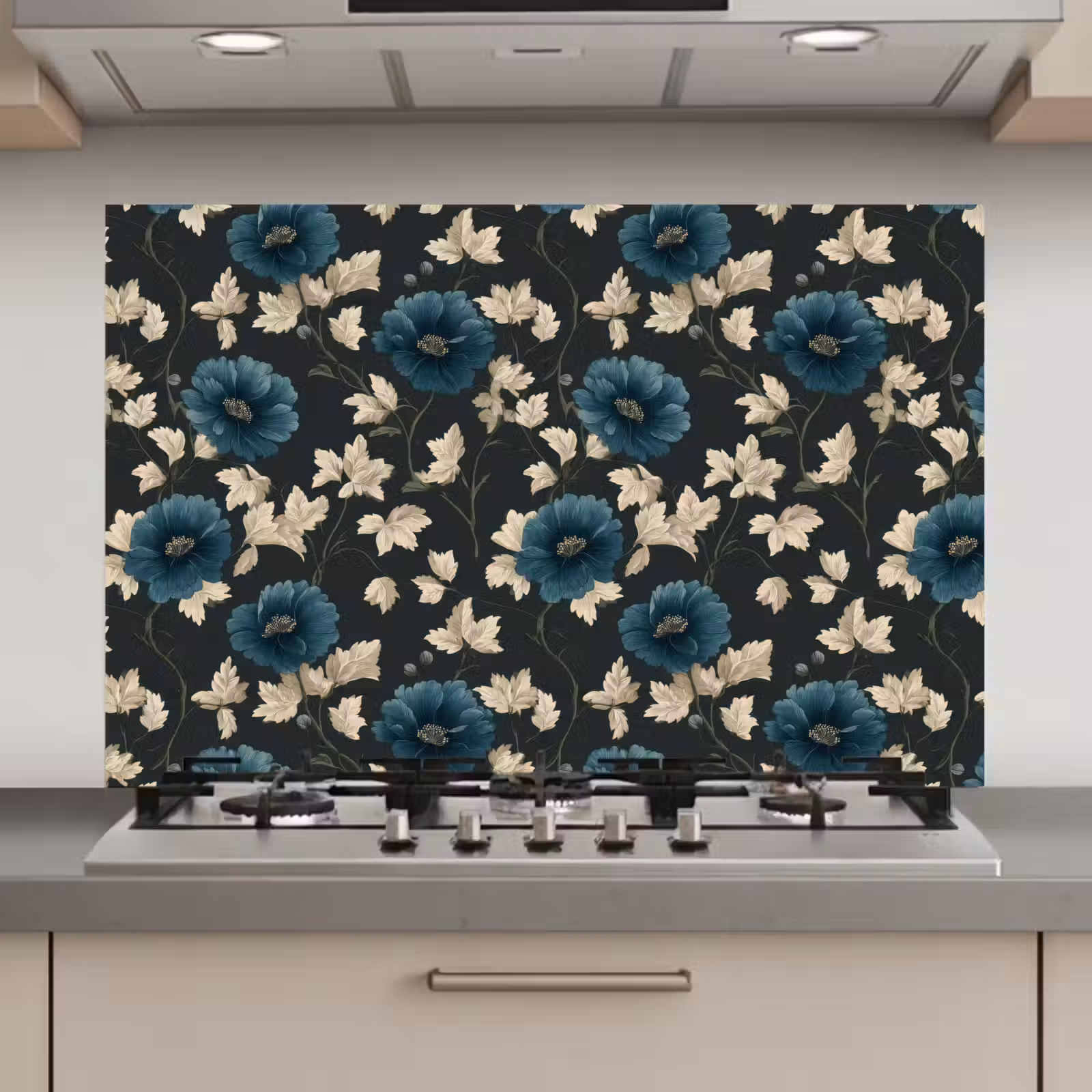 Spatscherm keuken - Botanisch - Bloemen - Blauw — 1