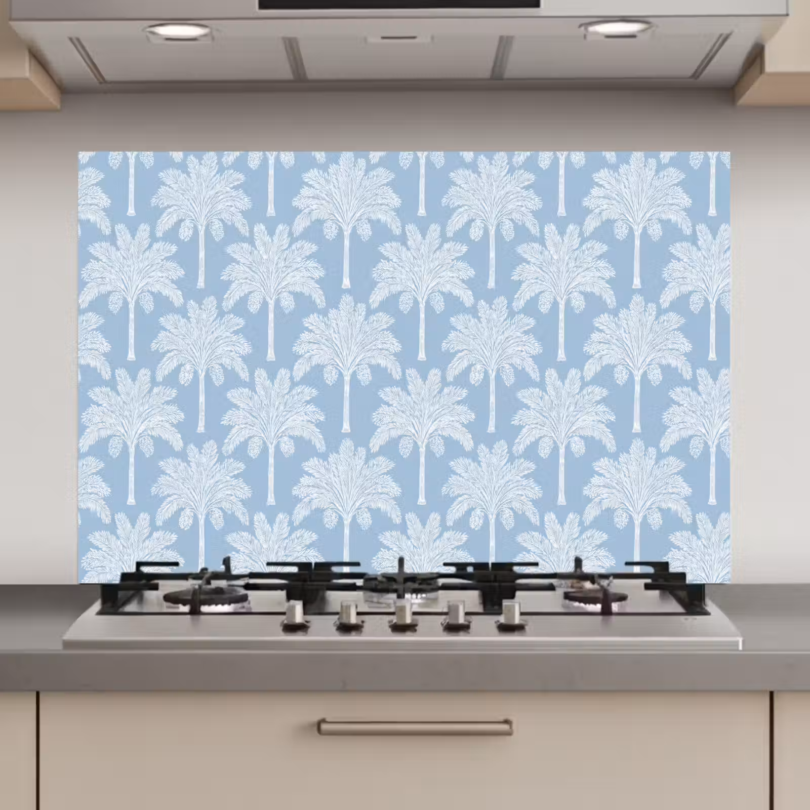 Spatscherm keuken - Palmboom - Modern - Blauw — 1