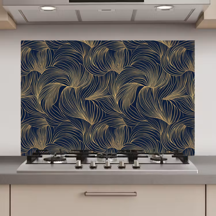 Spatscherm keuken - Abstract - Lijnen - Blauw - Goud — 1