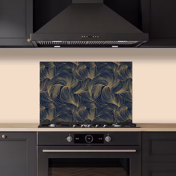 Spatscherm keuken - Abstract - Lijnen - Blauw - Goud — 2