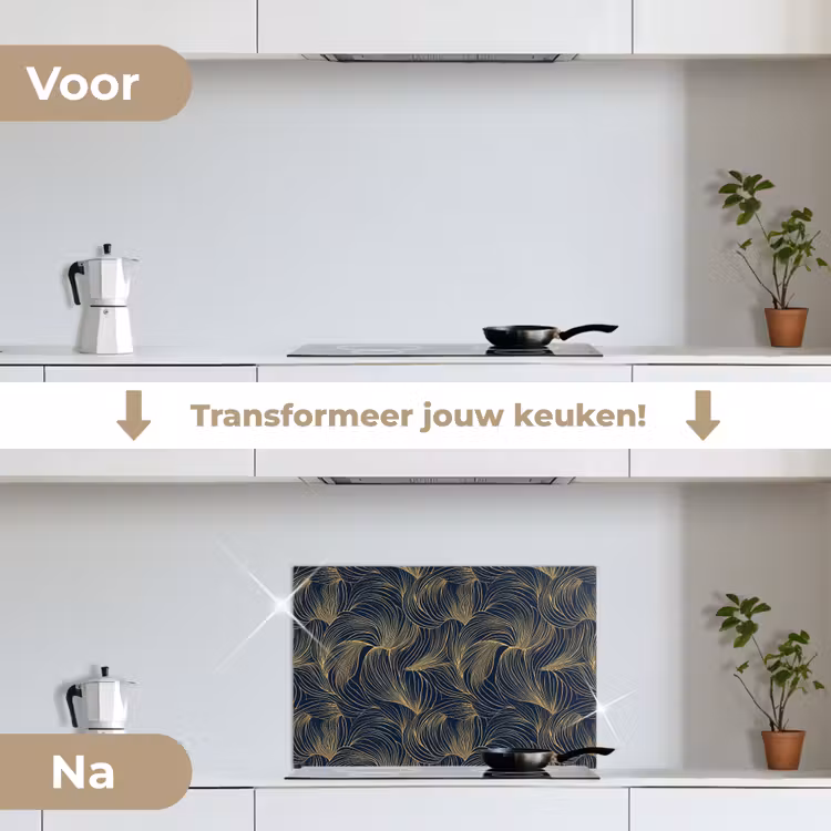Spatscherm keuken - Abstract - Lijnen - Blauw - Goud — 3