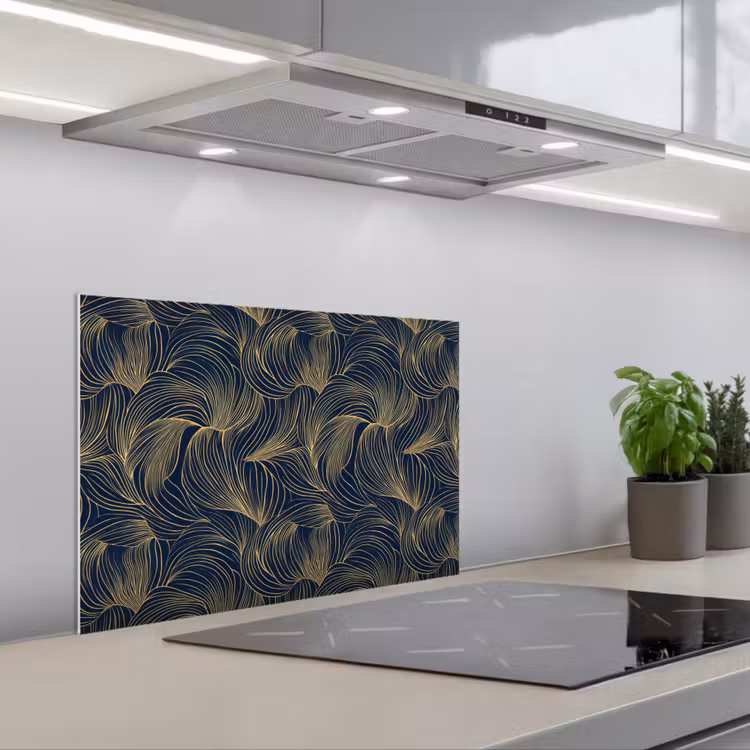 Spatscherm keuken - Abstract - Lijnen - Blauw - Goud — 5